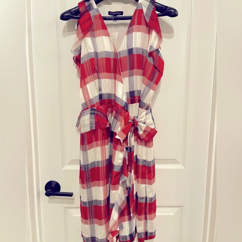Banana Republic NWT Ruffle Red/White Stripe MIDI Dress Size 8